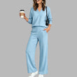 🔥Gratis verzending✈️ Dames V-Hals Top & Wijde Pijpen Broek Set 👚 Elegante Pasvorm, Comfortabele Stof & Trendy Casual Look