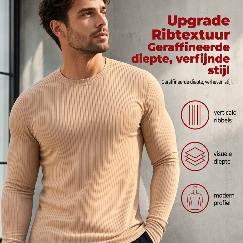 😍Geribbelde getailleerde T-shirt met lange mouwen voor heren