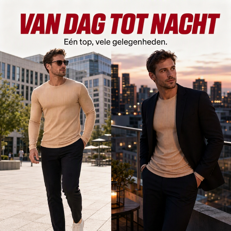 😍Geribbelde getailleerde T-shirt met lange mouwen voor heren