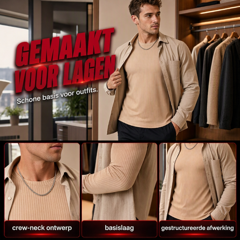 😍Geribbelde getailleerde T-shirt met lange mouwen voor heren
