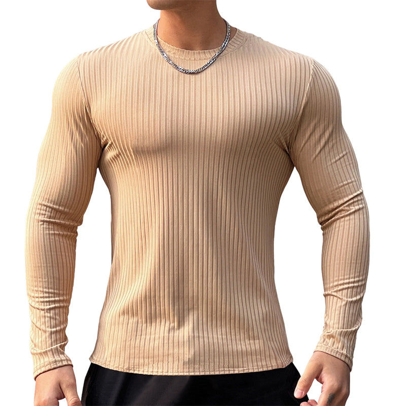 😍Geribbelde getailleerde T-shirt met lange mouwen voor heren