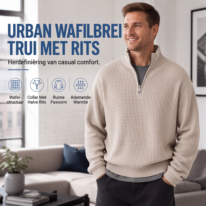 😍✨Heren relaxed sweatshirt met halve rits en wafelstructuur