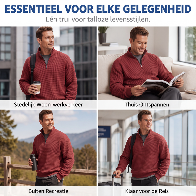 😍✨Heren relaxed sweatshirt met halve rits en wafelstructuur