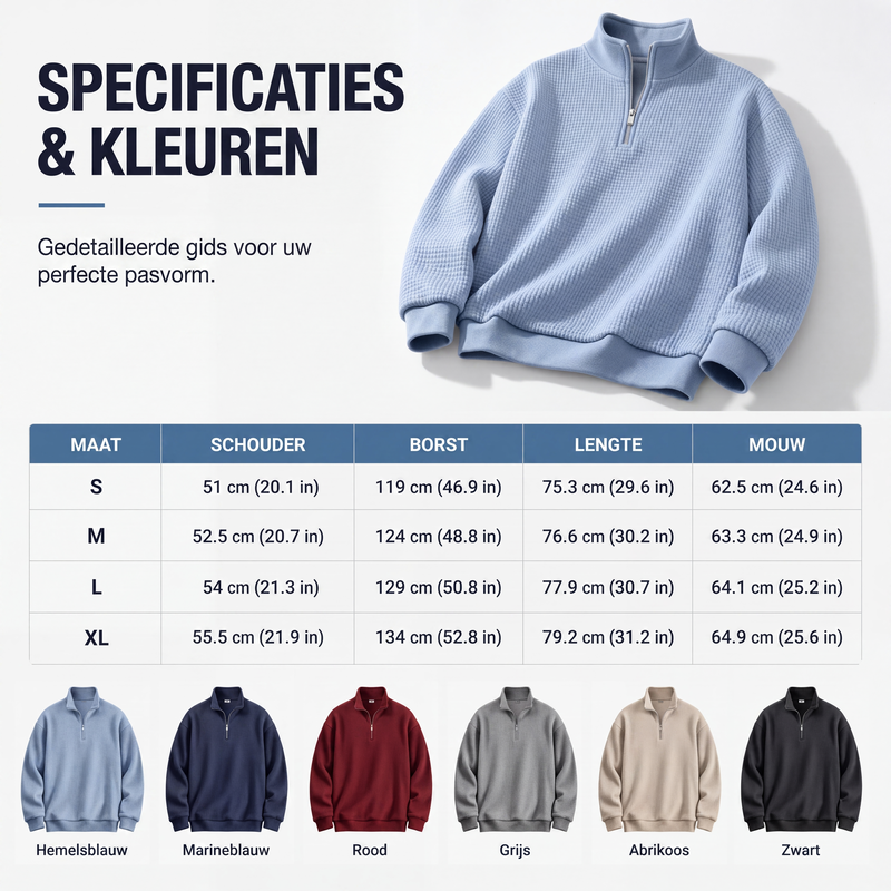 😍✨Heren relaxed sweatshirt met halve rits en wafelstructuur