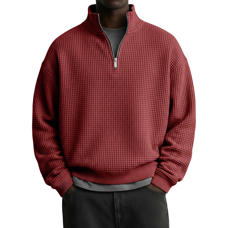😍✨Heren relaxed sweatshirt met halve rits en wafelstructuur