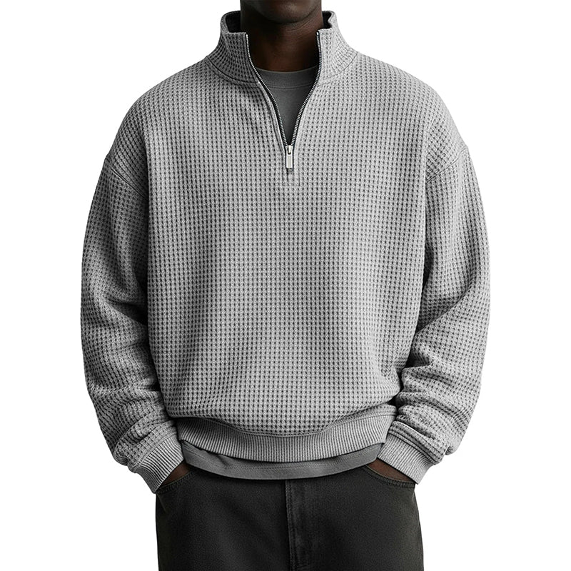😍✨Heren relaxed sweatshirt met halve rits en wafelstructuur