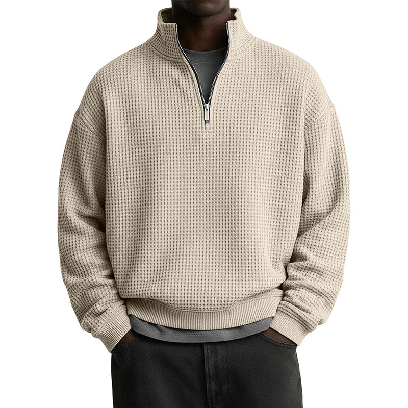 😍✨Heren relaxed sweatshirt met halve rits en wafelstructuur