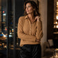 Geribd gebreid T-shirt met lange mouwen voor dames, losvallend model