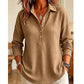 Geribd gebreid T-shirt met lange mouwen voor dames, losvallend model