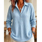 Geribd gebreid T-shirt met lange mouwen voor dames, losvallend model