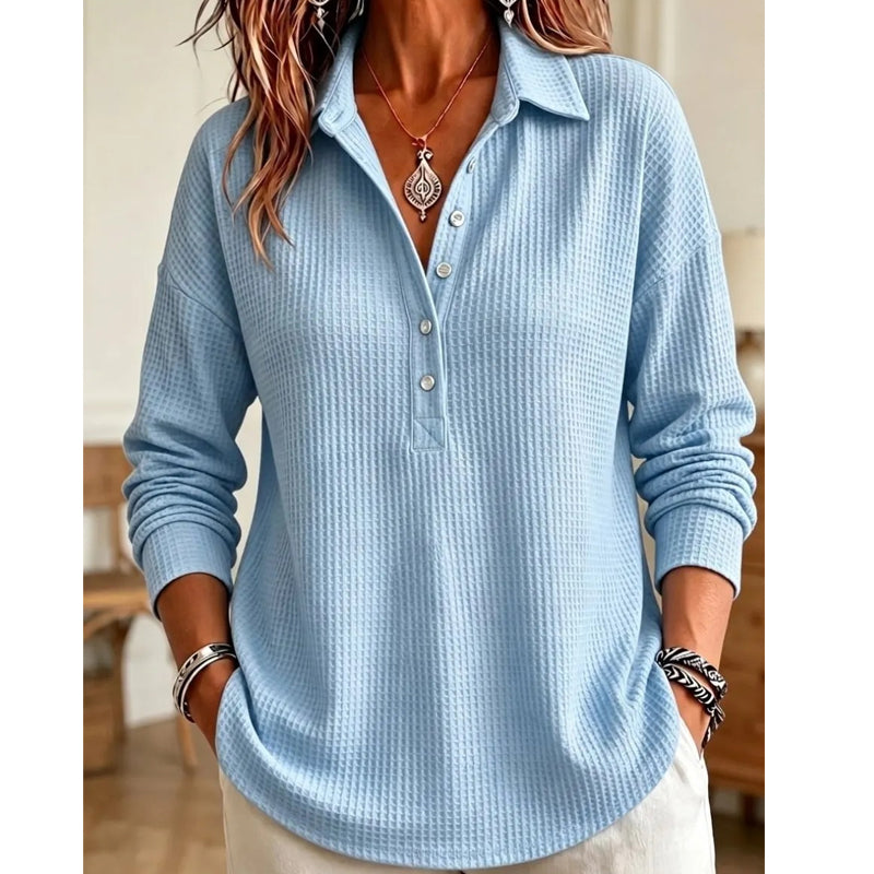Geribd gebreid T-shirt met lange mouwen voor dames, losvallend model