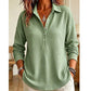 Geribd gebreid T-shirt met lange mouwen voor dames, losvallend model