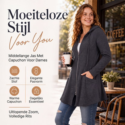😍Dames jack met capuchon en ritssluiting, halflang