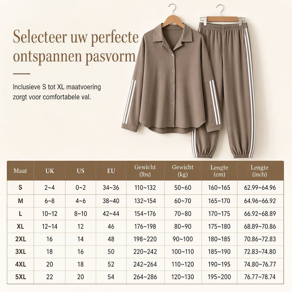 🔥Gratis verzending✈️Casual tweedelige loungebundel voor dames met oversized overhemd met knopen en joggingbroek met zijstrepen