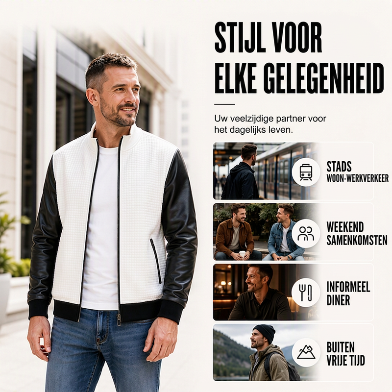 Herenwafeljack met mouwen van PU-leer