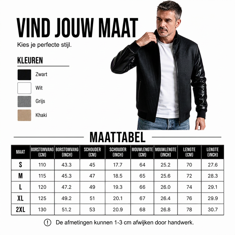 Herenwafeljack met mouwen van PU-leer
