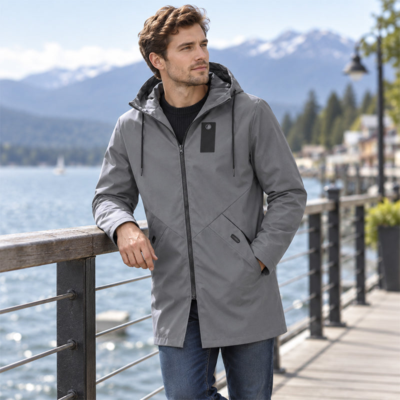 🔥Gratis verzending✈️Heren windjack met capuchon en trenchcoatstijl, halflang