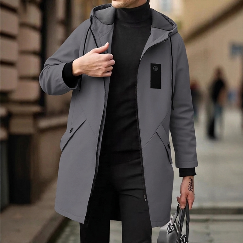 🔥Gratis verzending✈️Heren windjack met capuchon en trenchcoatstijl, halflang