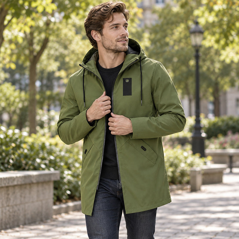 🔥Gratis verzending✈️Heren windjack met capuchon en trenchcoatstijl, halflang
