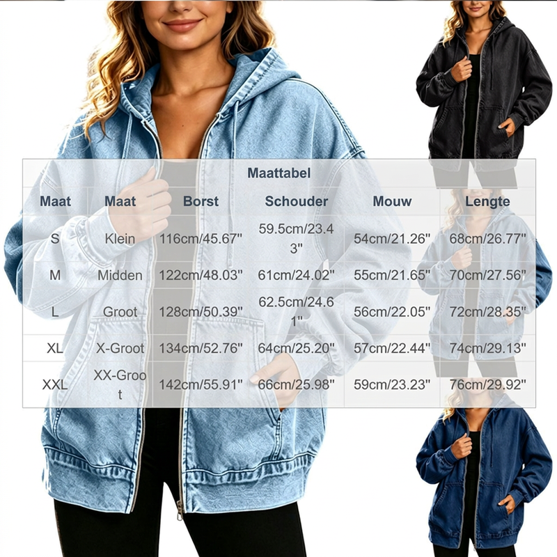 🔥Gratis verzending✈️ Dames Denim Jack met Capuchon & Rits – Relaxte Pasvorm voor Elke Dag 💙