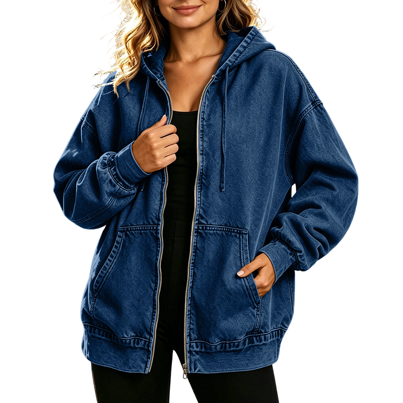 🔥Gratis verzending✈️ Dames Denim Jack met Capuchon & Rits – Relaxte Pasvorm voor Elke Dag 💙