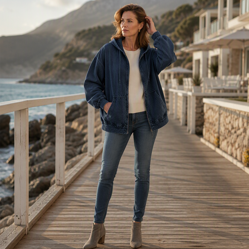 🔥Gratis verzending✈️ Dames Denim Jack met Capuchon & Rits – Relaxte Pasvorm voor Elke Dag 💙