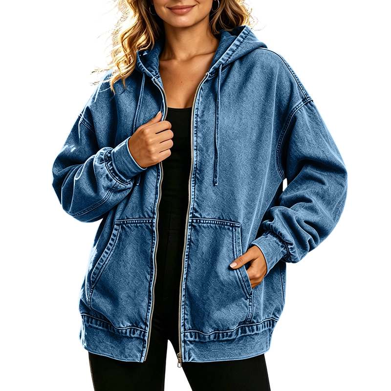 🔥Gratis verzending✈️ Dames Denim Jack met Capuchon & Rits – Relaxte Pasvorm voor Elke Dag 💙
