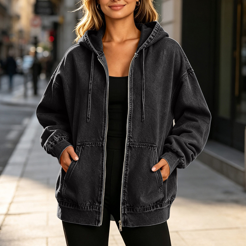 🔥Gratis verzending✈️ Dames Denim Jack met Capuchon & Rits – Relaxte Pasvorm voor Elke Dag 💙