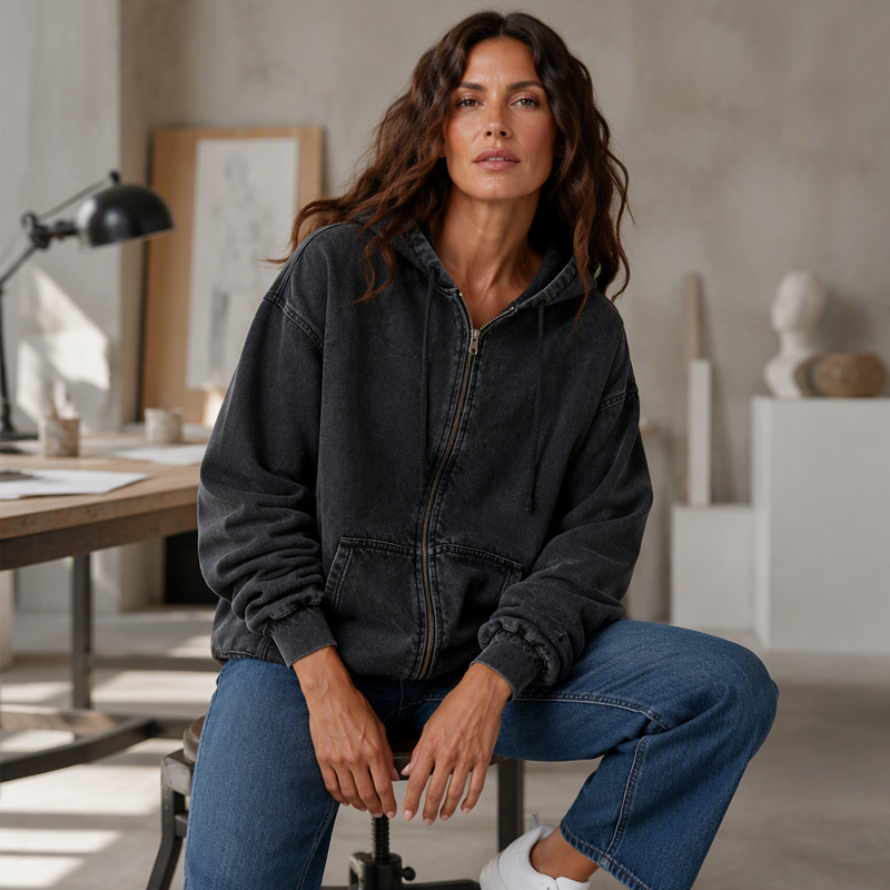 🔥Gratis verzending✈️ Dames Denim Jack met Capuchon & Rits – Relaxte Pasvorm voor Elke Dag 💙