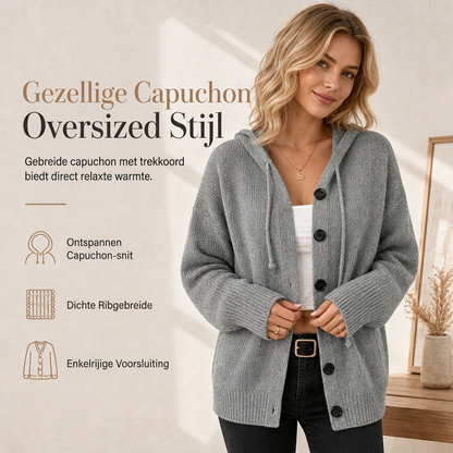 😍Dames effen kleur gebreid vest met capuchon en trekkoord