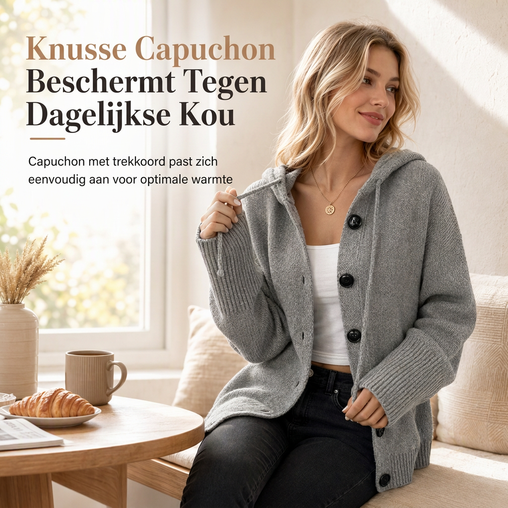 😍Dames effen kleur gebreid vest met capuchon en trekkoord