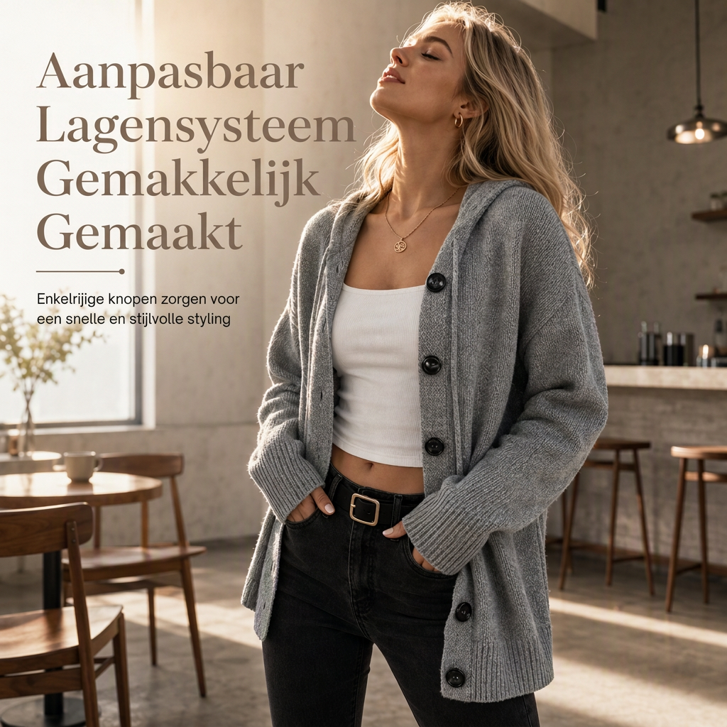 😍Dames effen kleur gebreid vest met capuchon en trekkoord