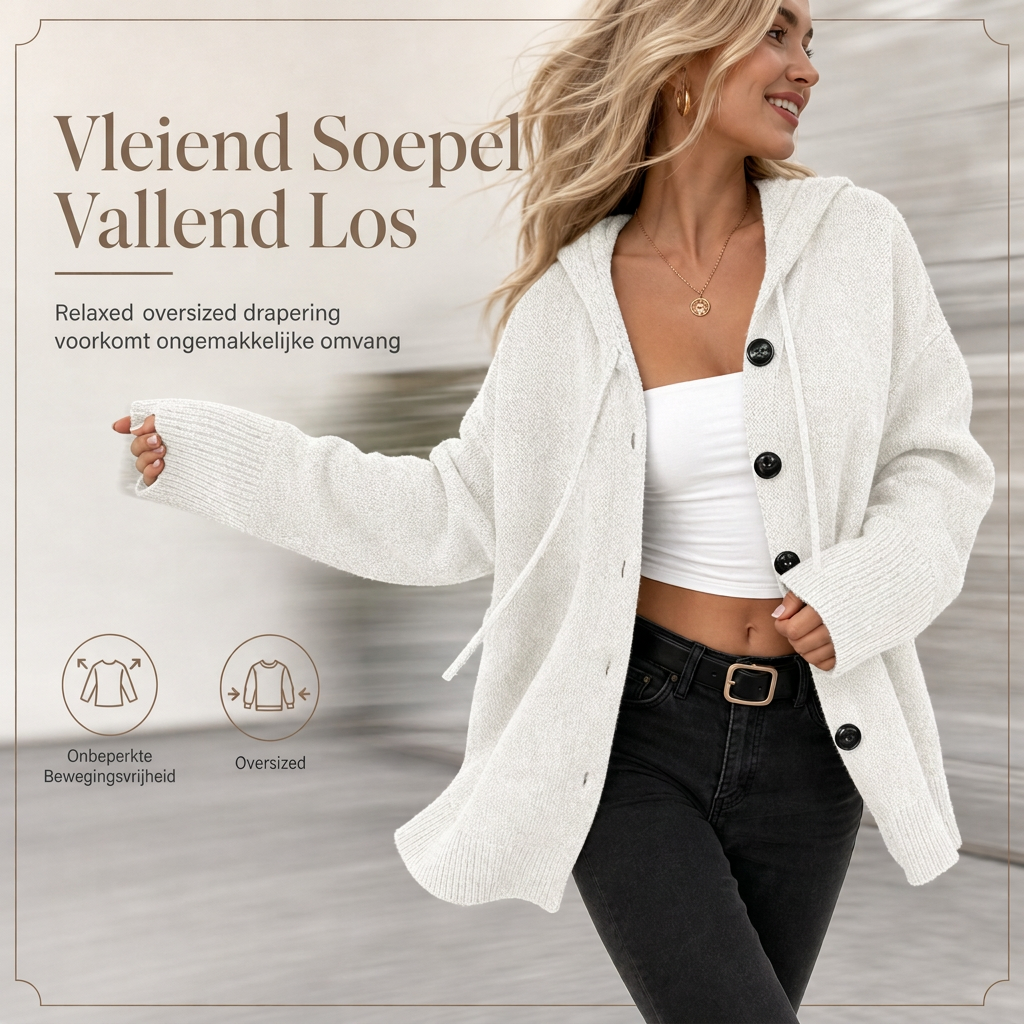 😍Dames effen kleur gebreid vest met capuchon en trekkoord