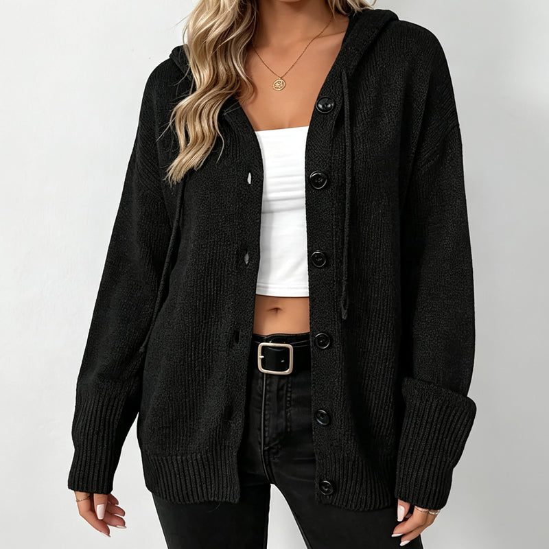 😍Dames effen kleur gebreid vest met capuchon en trekkoord