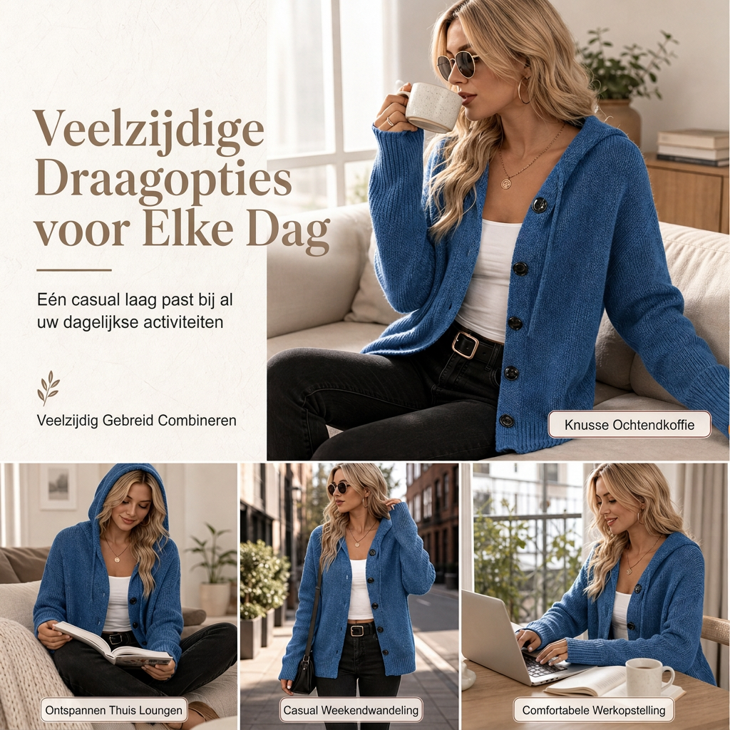 😍Dames effen kleur gebreid vest met capuchon en trekkoord