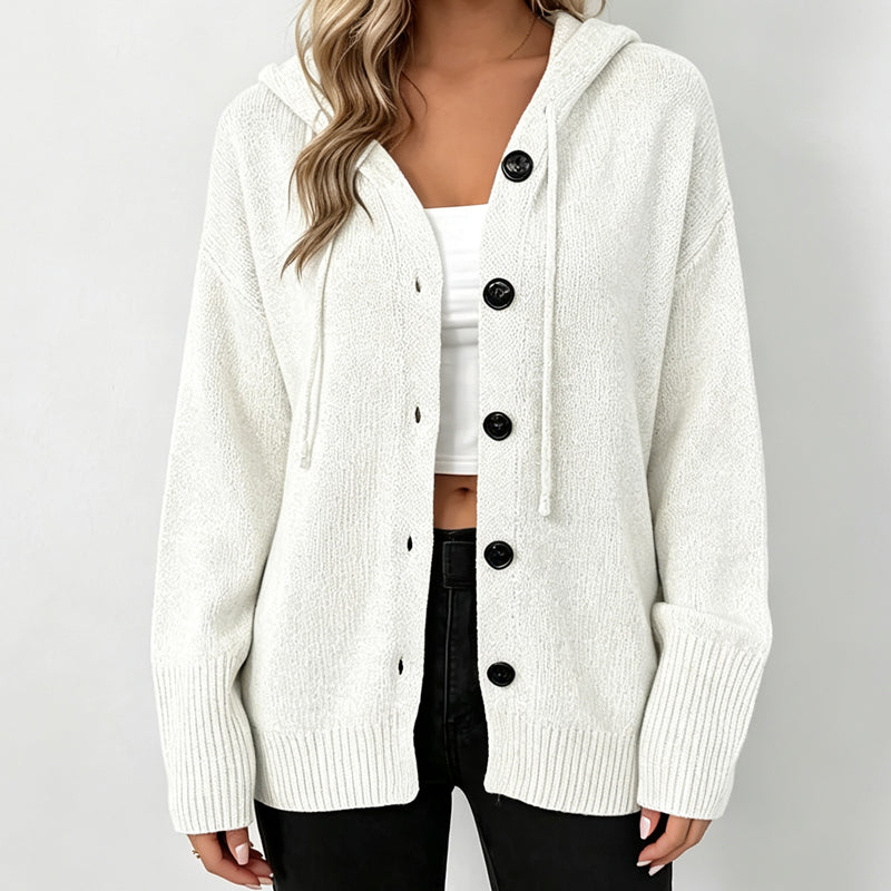 😍Dames effen kleur gebreid vest met capuchon en trekkoord
