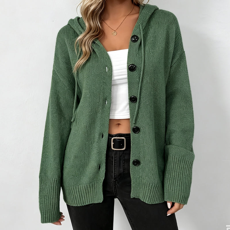 😍Dames effen kleur gebreid vest met capuchon en trekkoord