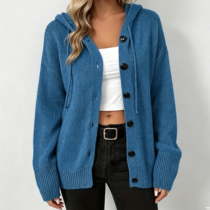 😍Dames effen kleur gebreid vest met capuchon en trekkoord
