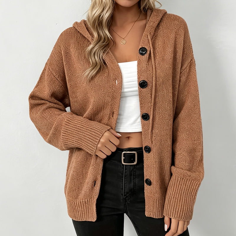 😍Dames effen kleur gebreid vest met capuchon en trekkoord