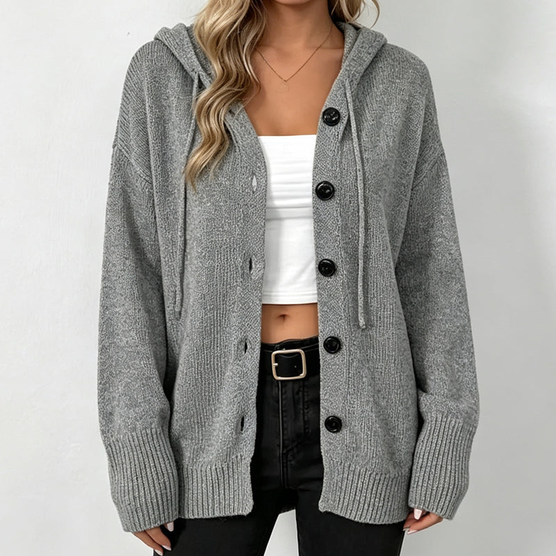 😍Dames effen kleur gebreid vest met capuchon en trekkoord