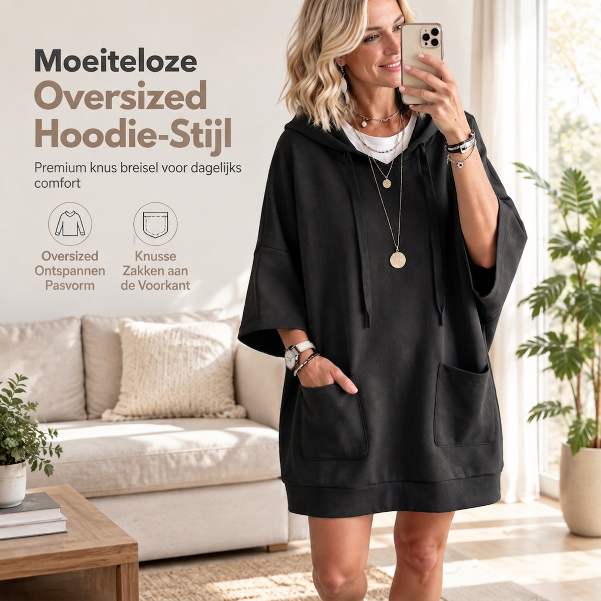 😍Casual effen capuchontrui voor dames