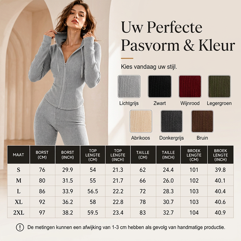 😍Dames Geribbelde Jack met Capuchon en Ritssluiting & Flared Broek Set