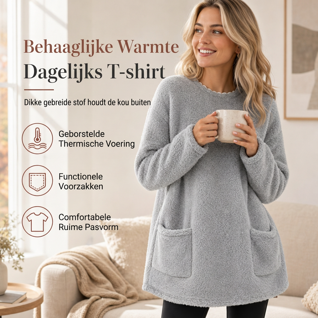 🤎 Warme Dames Top met Lange Mouwen en Ronde Hals – Comfortabel Basic Shirt met Zachte Pasvorm & Tijdloze Stijl ✨