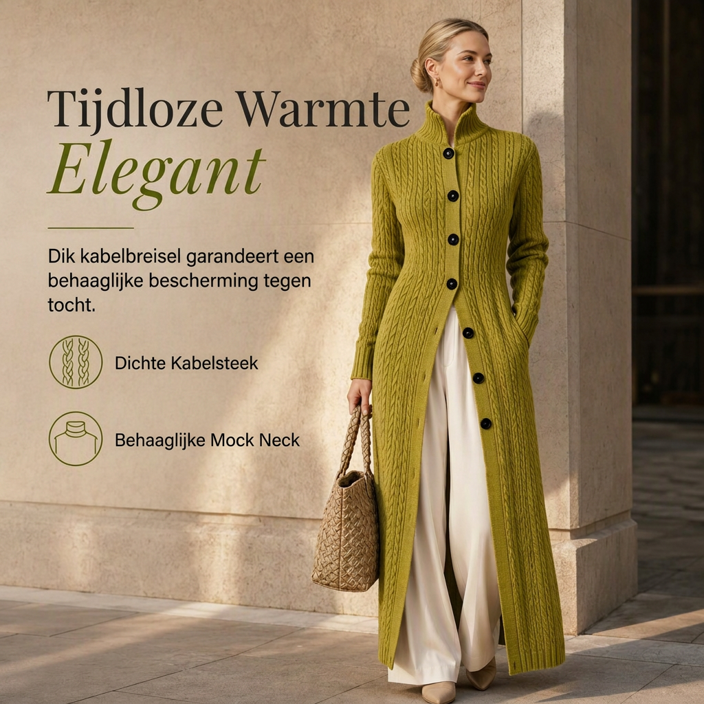 🔥Gratis verzending✈️Dames Lang Vest Duster Trui Jas met Kabelpatroon en Colkraag