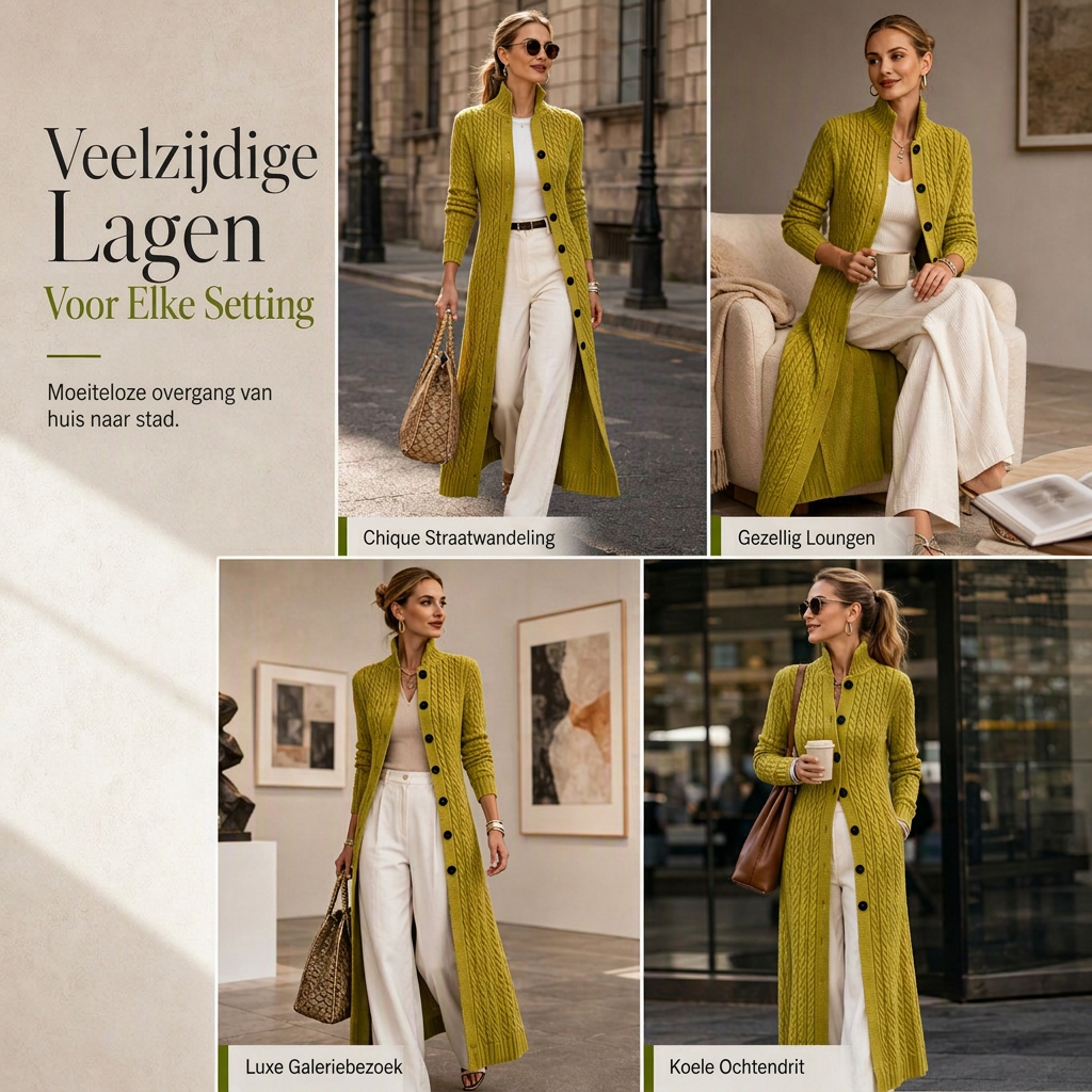 🔥Gratis verzending✈️Dames Lang Vest Duster Trui Jas met Kabelpatroon en Colkraag