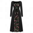 🔥Gratis verzending✈️🖤 Zwarte Dames Maxi-Jurk met Vierkante Hals – Lange Mouwen, Veter Korset Taille & Geborduurde Bloemen Mesh Details ✨