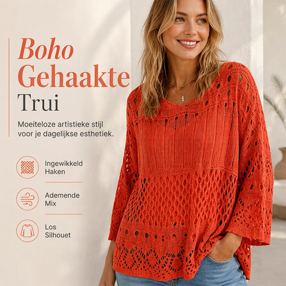 🧶 Dames Gebreide Trui met Gehaakte Opengewerkte Patronen – Elegante Casual Sweater met Zachte Pasvorm & Unieke Details ✨
