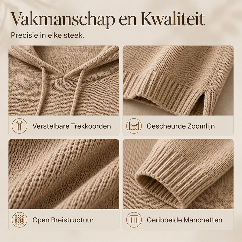 🧶 Dames Gebreide Pullover met Capuchon en Trekkoord – Casual Hoodie Trui met Zachte Pasvorm & Warme Comfortstijl ✨
