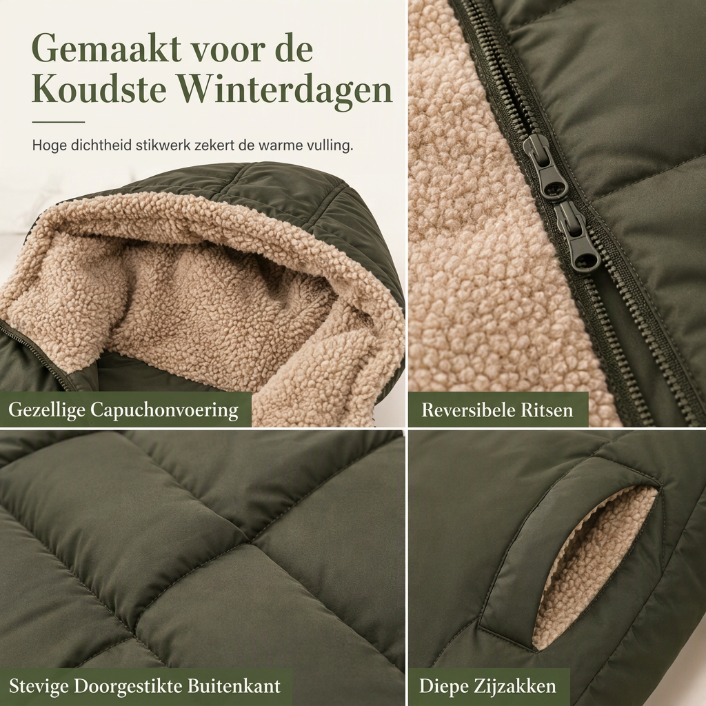 🔥Gratis verzending✈️ Omkeerbare Gewatteerde Slim Fit Jas met Capuchon – 2-in-1 Winterjas met Warme Pasvorm & Moderne Stijl ✨