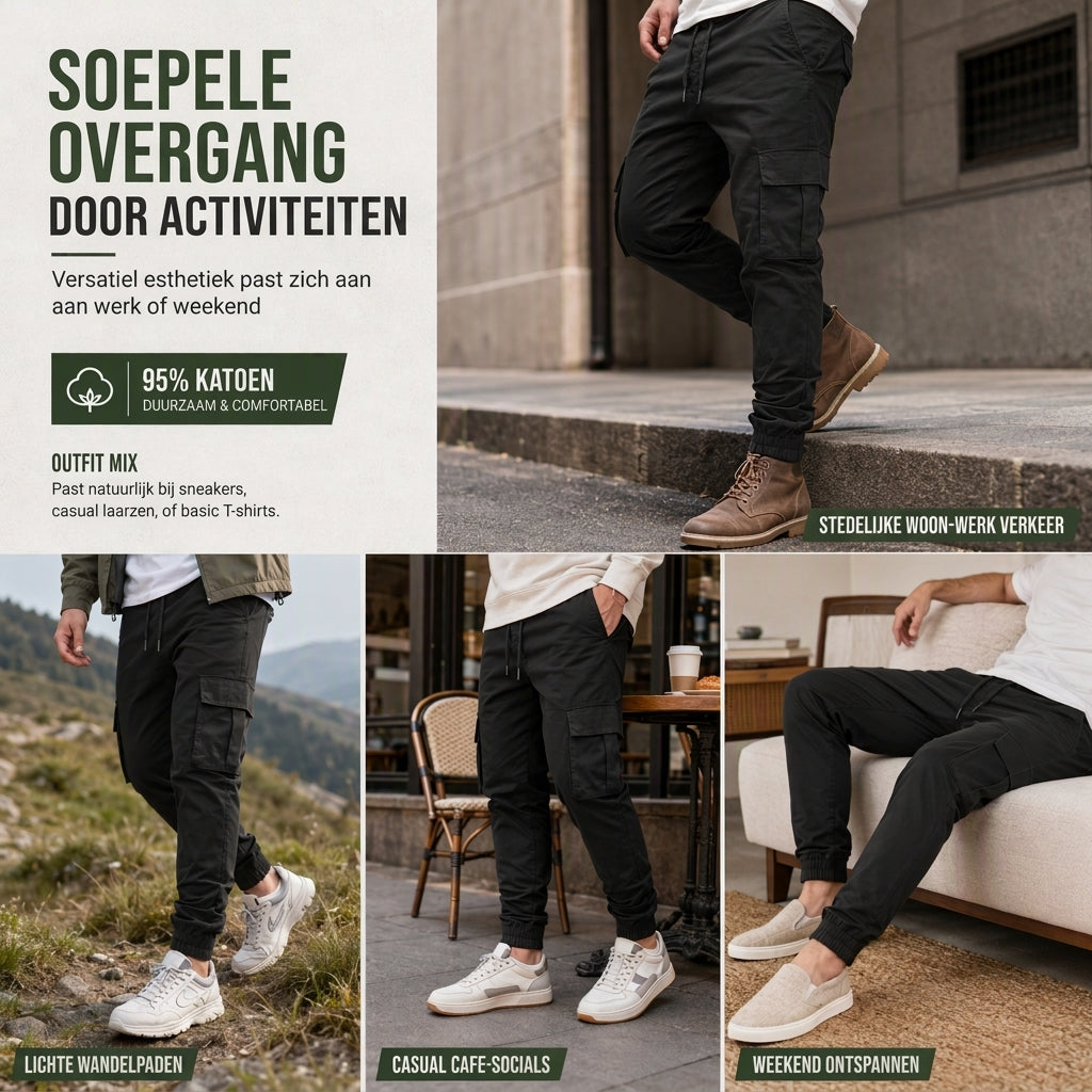 🔥 50% KORTING – Casual Cargobroek voor Heren met Meerdere Zakken & Trekkoord, Comfortabele Utility Broek met Moderne Pasvorm ✨